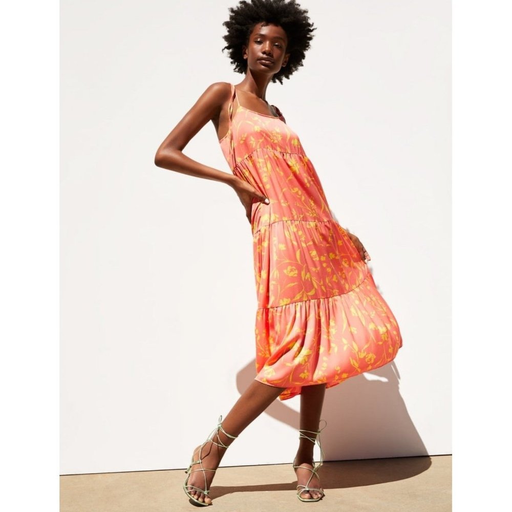 Zara Vestido Floral Midi Dress Size XS